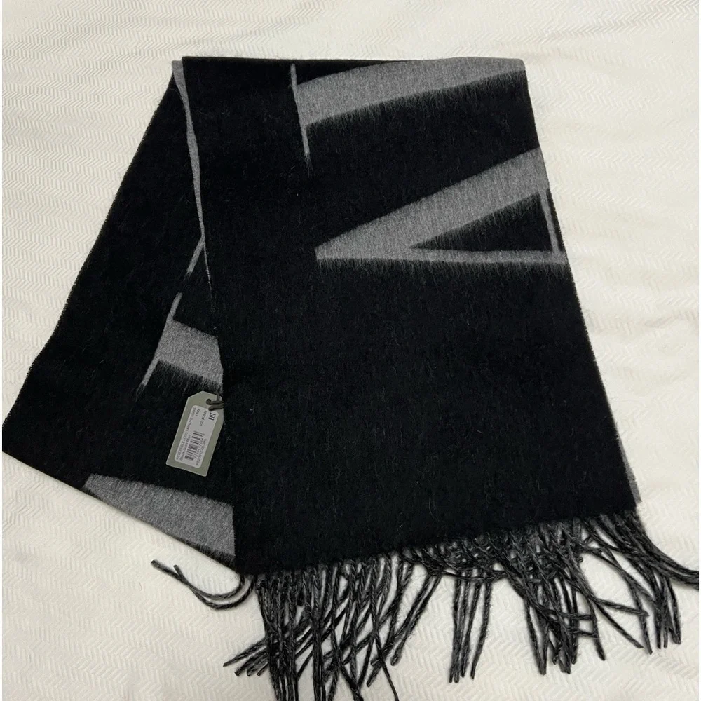 NWT ALLSAINT Dual 100% Wool Scarf in Grey/Black
